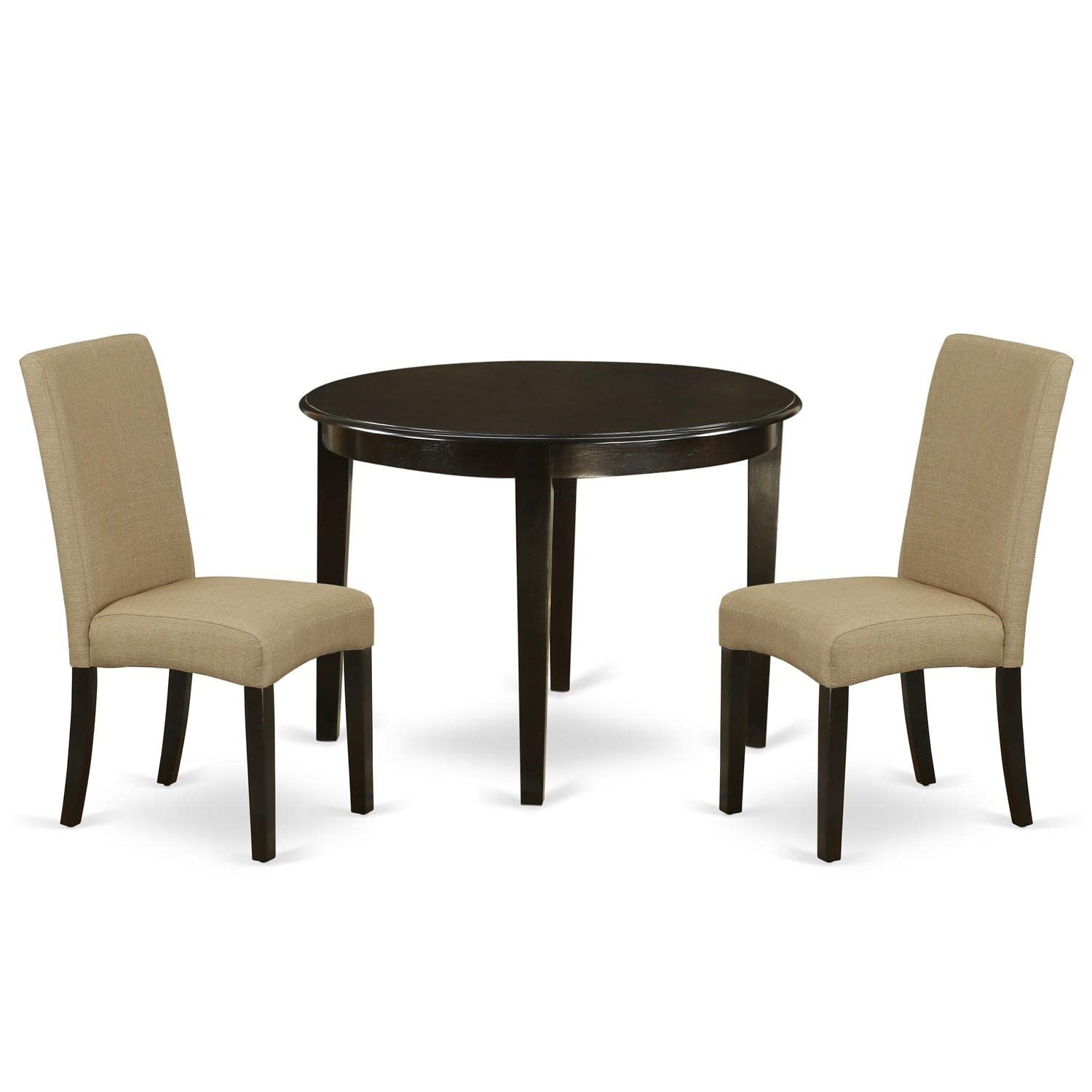 East West Furniture Bodr3-Cap-03 3 Piece Dining Table Set For Small Spaces Contains A Round Kitchen Table And 2 Brown Linen Fabric Parson Dining Room Chairs, 42X42 Inch, Cappuccino